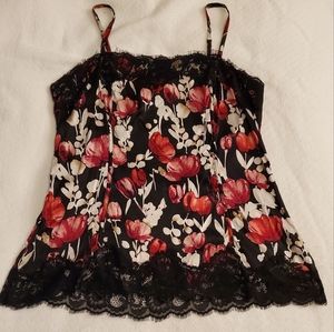 White House Black Market silk, flowered cami with lace trim - size L